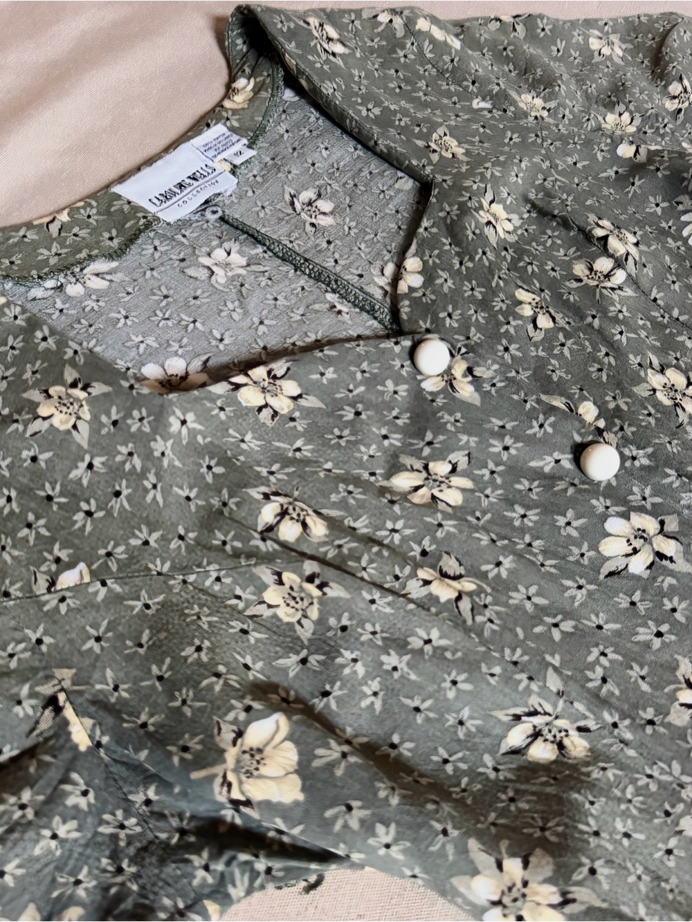 Vintage Love Tree Olive Green Floral Button-Front Jumpsuit